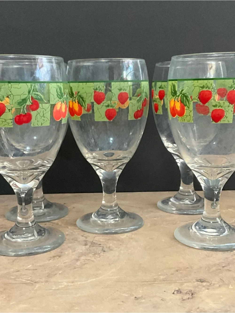 Vintage Fruit Wine Goblet Set - Cottage Kitchen Stemware